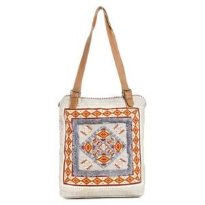NWT Boutique Boho Embroidered Four Corners Fringed Tote Bag